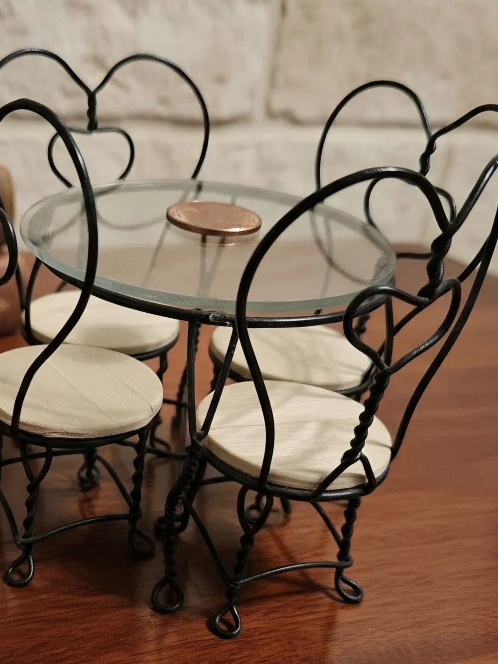 Vintage salesman's sample ice cream parlor bistro set heart-back chairs 1:12